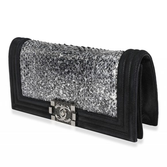 Chanel Metallic Python & Black Suede Crystal Boy Clutch - Picture 3 of 8